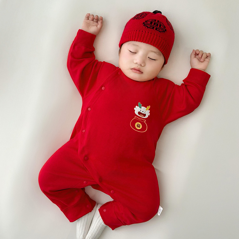 (2개) 점프 수트면 전체  잠옷 가을과 겨울 바닥 새해  옷 붉은 축제 100 일