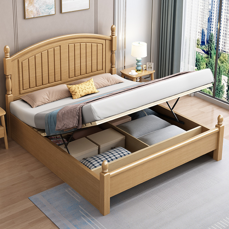 實木床現代簡約1.5櫸木床1.8米雙人主臥室高箱床氣壓儲物廠家直銷