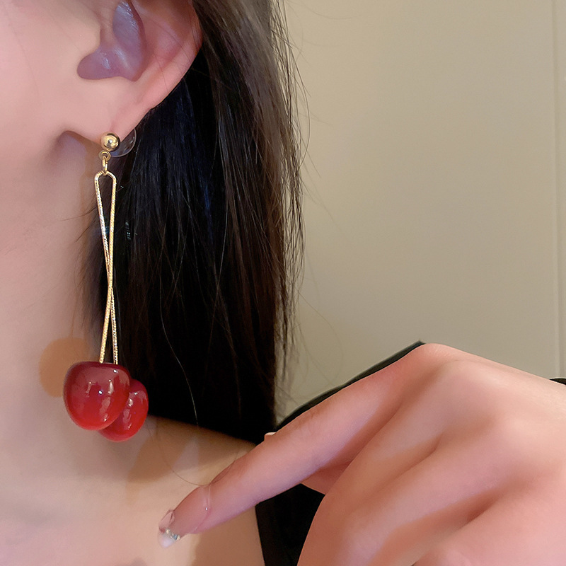 Holiday Occasion 1 Pair Exaggerated Sweet Cherry Plating Arylic Alloy Drop Earrings