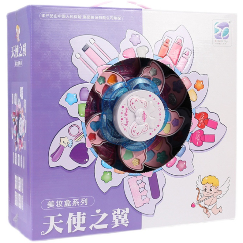 Juguetes de maquillaje para niños de lujo cosméticos para niños juguetes de casa lavable alas de ángel caja de color giratoria