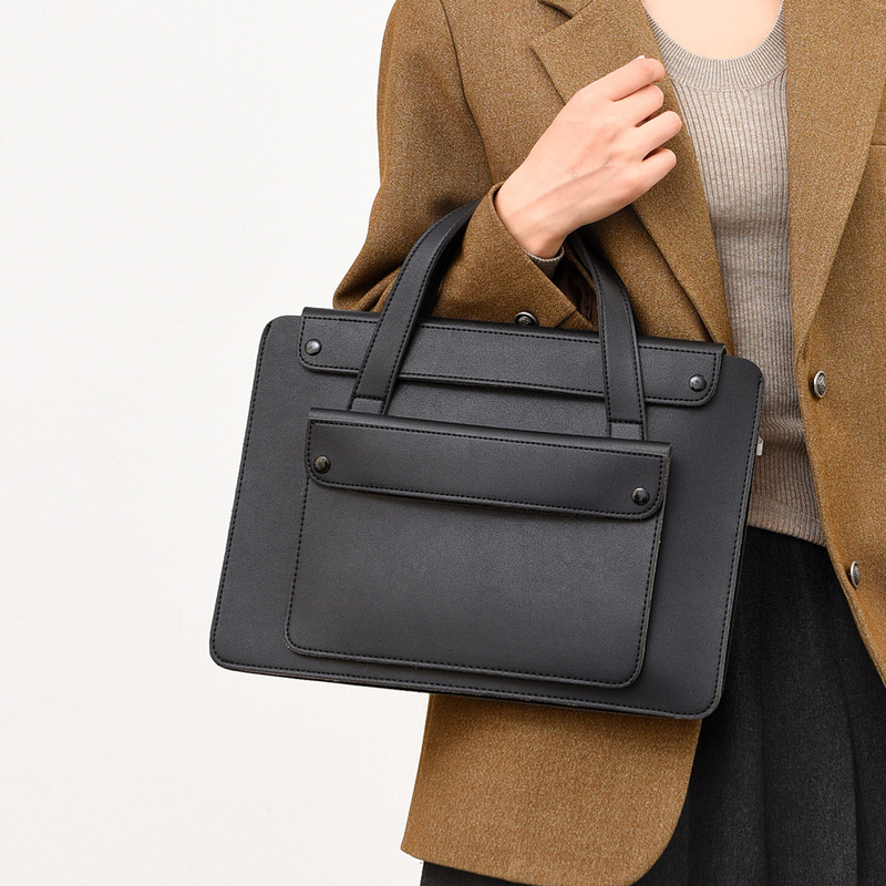 Source Factory Accordion-Style Leather Laptop Bag Suitable for 13/14/15/16 Inch Notebooks, Simple Inner Sleeve