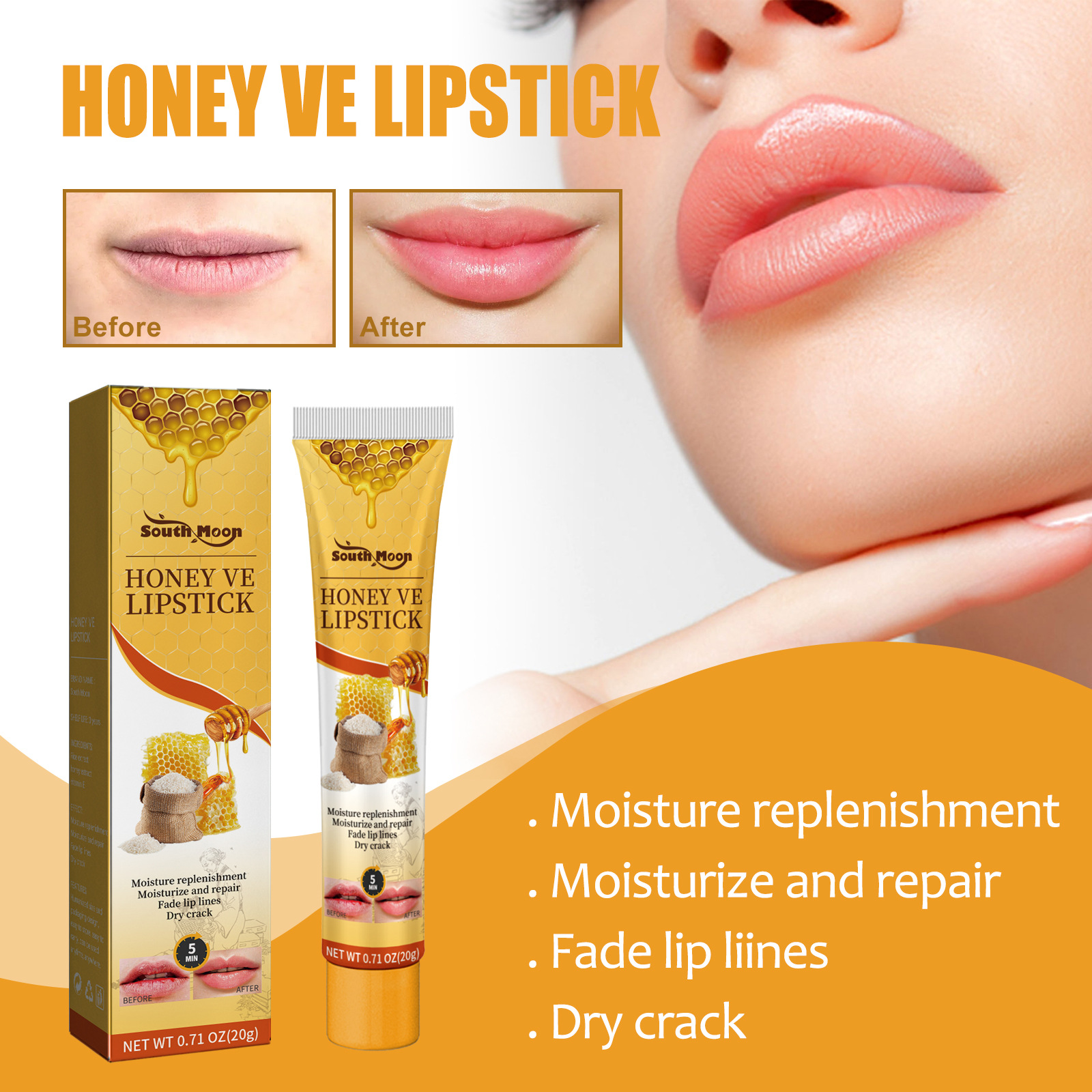 Rossetto South Moon Honey VE Idratante, riparatore, primerizzante, anti-screpolature e sbiadimento delle linee delle labbra_voghion.com