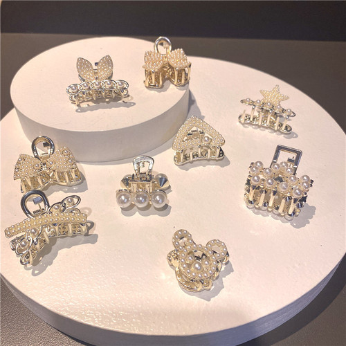 Exquisite small grab clip rhinestone pearl high ponytail hairpin hairpin bangs on the back of the head broken hair shark clip headwear
