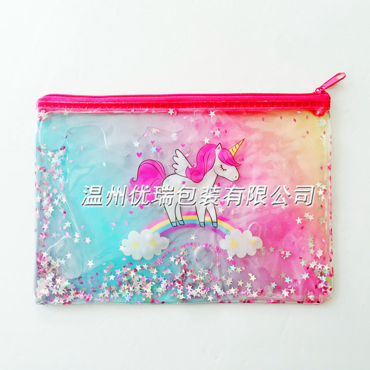卡通流沙入油笔袋定制 透明pvc化妆包文具收纳袋 PVC笔袋