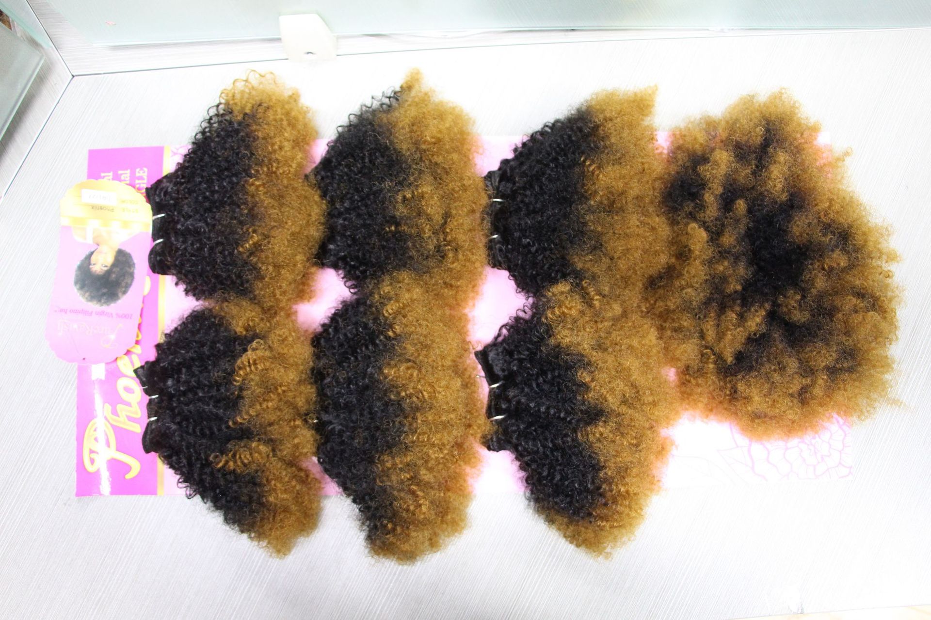 7pcs / Pack Negro Afro Kinky Curly Hair Weft con cierre