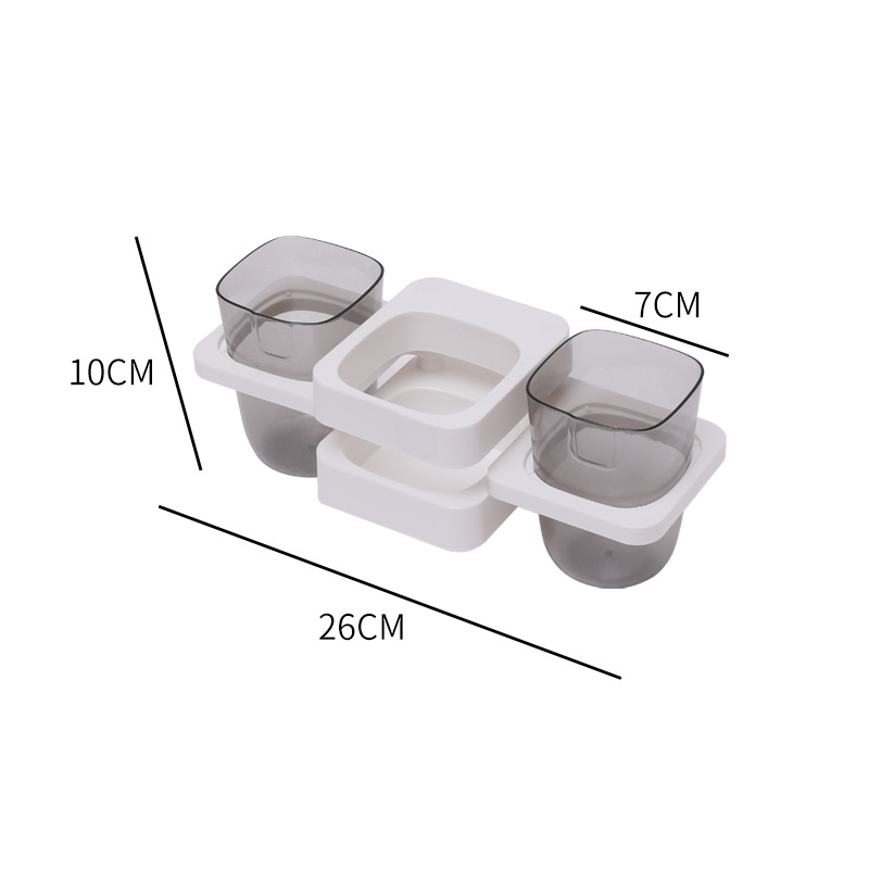 Porta spazzolino e dentifricio minimalista e creativo per il bagno, senza foratura, pieghevole, con ventosa e supporto per bicchiere per collutorio._voghion.com