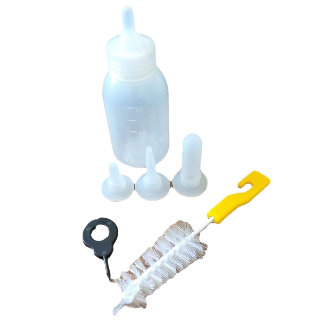 Biberón de silicona de 60 ml para mascotas pequeñas, juego de 7 piezas con tetina, dispositivo de alimentación para cachorros y gatitos