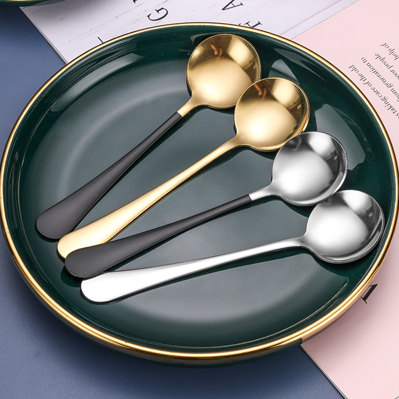 Coffee Scoop Titanium Plated Stainless Steel Round Head Spoon_voghion.com
