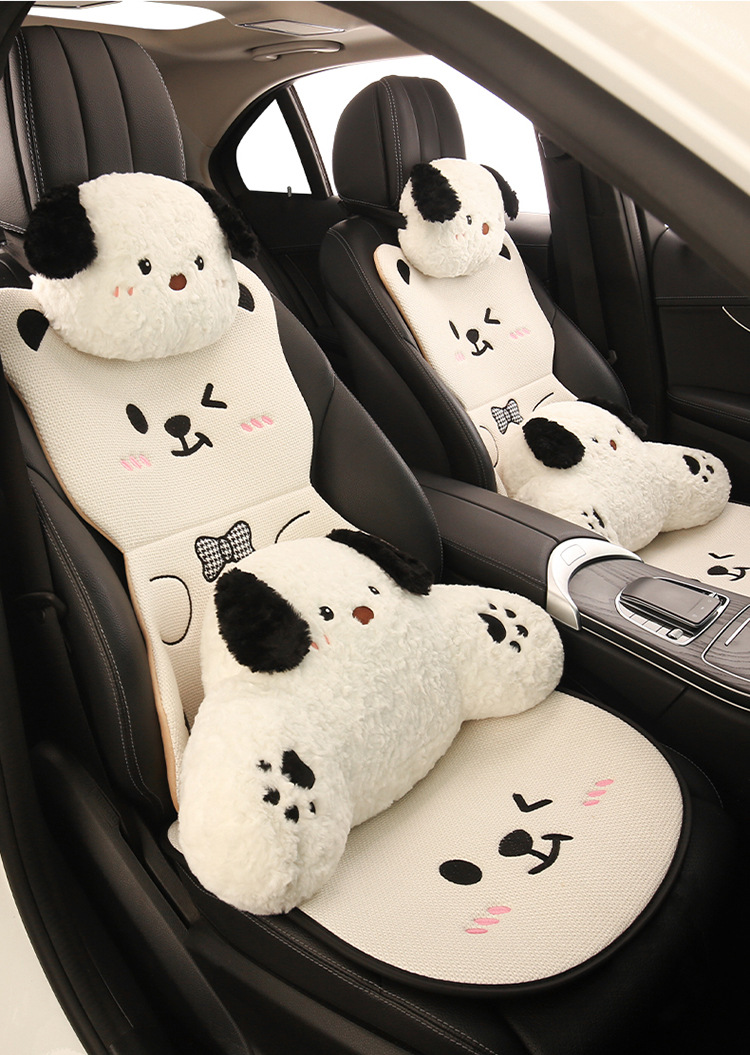 Car Seat Cushion Bear Cartoon Four-Season Universal Non-Slip Anti-Dirt Linen Seat Cover Protective Cover Full-Cover Linen Cartoon