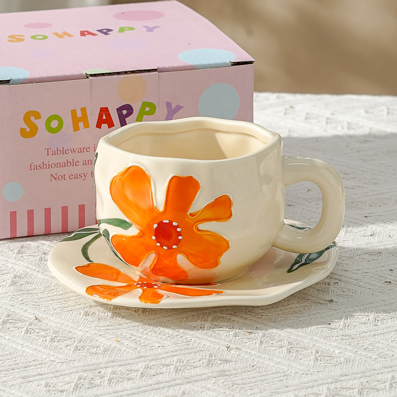 Taza de café de cerámica de alta calidad, taza de café de la tarde, esmalte de color, estilo chino, estilo retro coreano, hogar