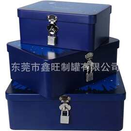 定制马口铁盒密码锁铁盒带锁盲盒化妆品饰品收纳密码锁金属包装盒