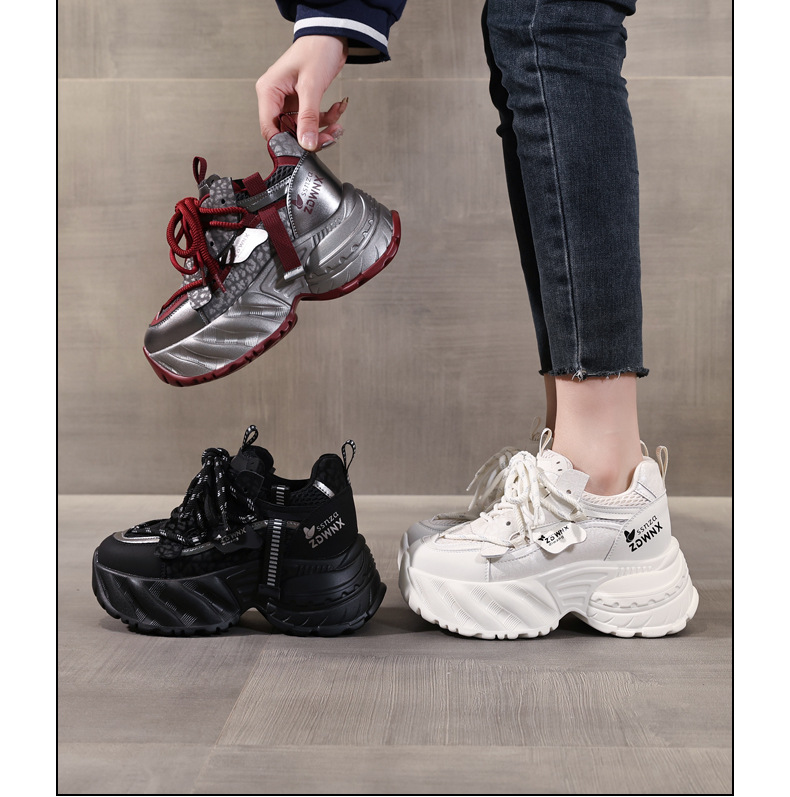 Giày sneaker chunky đế dày tăng chiều cao nữ, đế 9cm — đen chi tiết 16