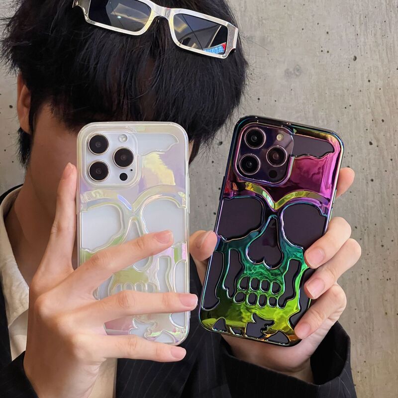 Color-Plated Skull Suitable for Apple 17Promax Halloween Phone Case Iphone14 Electroplated Anti-Fall Protective Cover