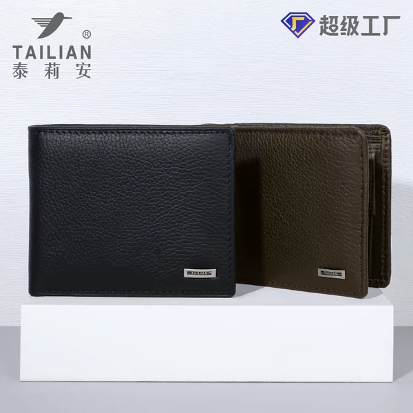 Talian First-Layer Cowhide Short Wallet Men's Cross-Border Business Multi-Functional Men's Wallet Wholesale Gift Box