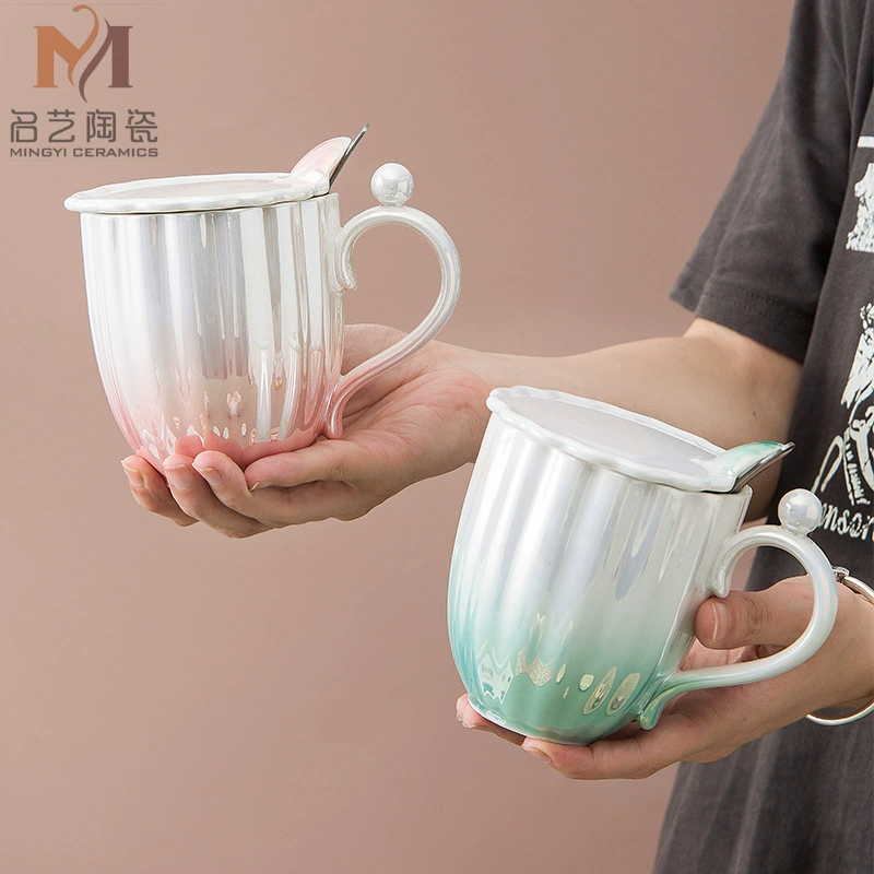 A piece of pearl shell with cover mug, internet celebrity pearl glaze ceramic, creative trend drinking cup