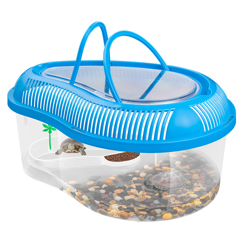Tanque de tortuga con mesa de secado Tanque doméstico de plástico para tortugas Tortuga mascota pequeña caja doméstica portátil con tapa
