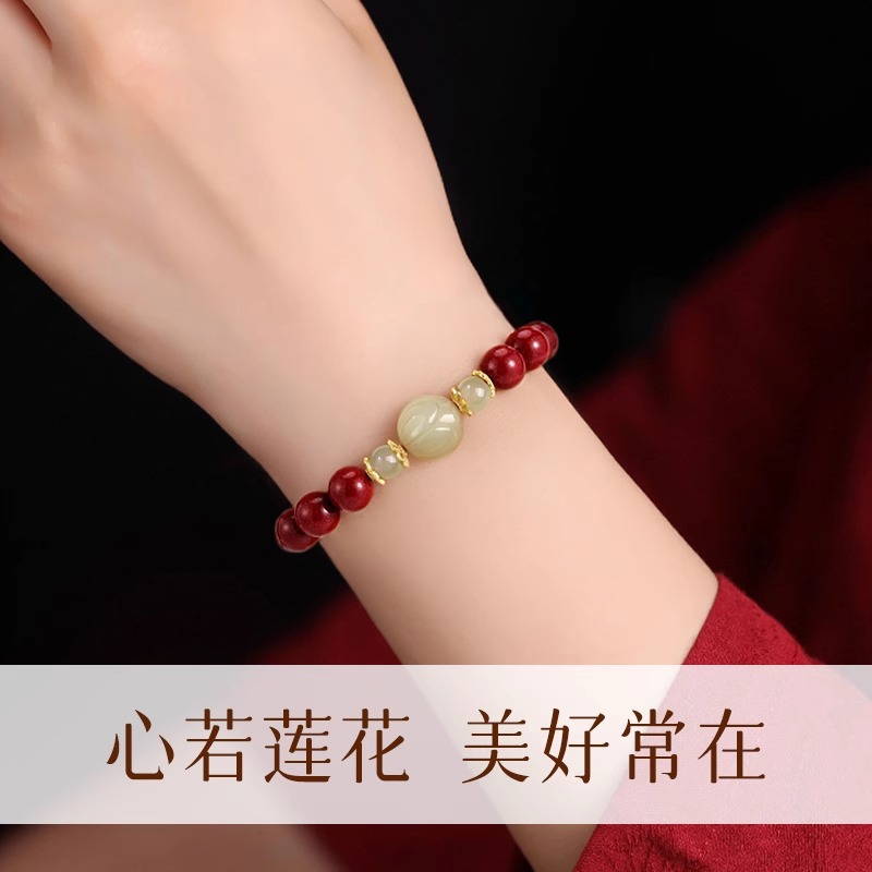天然和田玉手串純銀手鍊女生女款輕奢小眾精緻龍年硃砂手串送女友