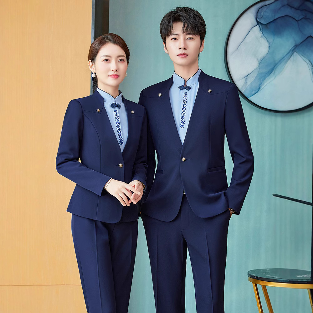 酒店前台工装空姐职业套装女西装马甲中式餐厅饭店服务员工作服批