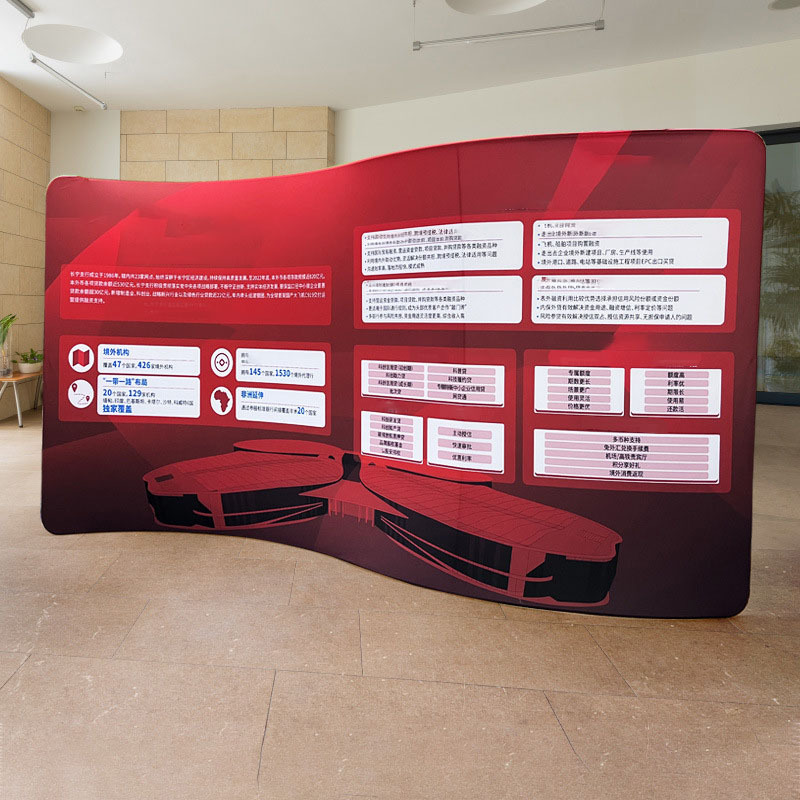 El fabricante de Shanghai en forma de S pantalla rápida mostrar stand Fondo exposición Fondo tablero actividad firma pared transferencia térmica urdimbre tejido de punto