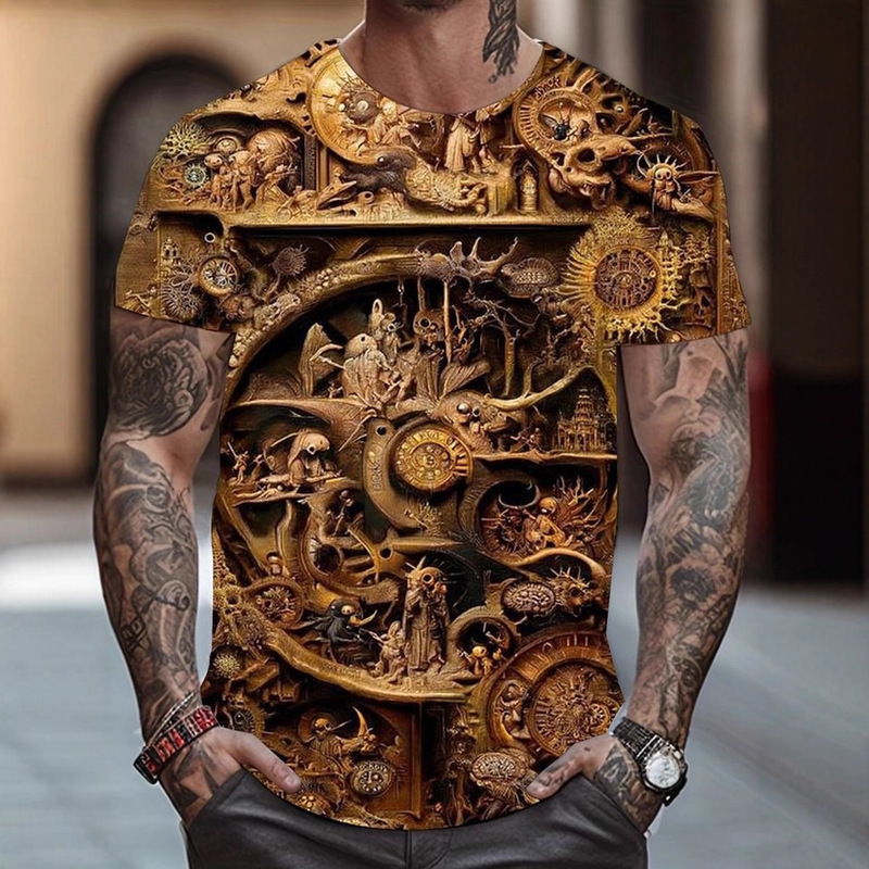 Vintage Casual Men's 3D Printing T-Shirt Short Sleeve Round Neck Shirt Spring Summer Clothing