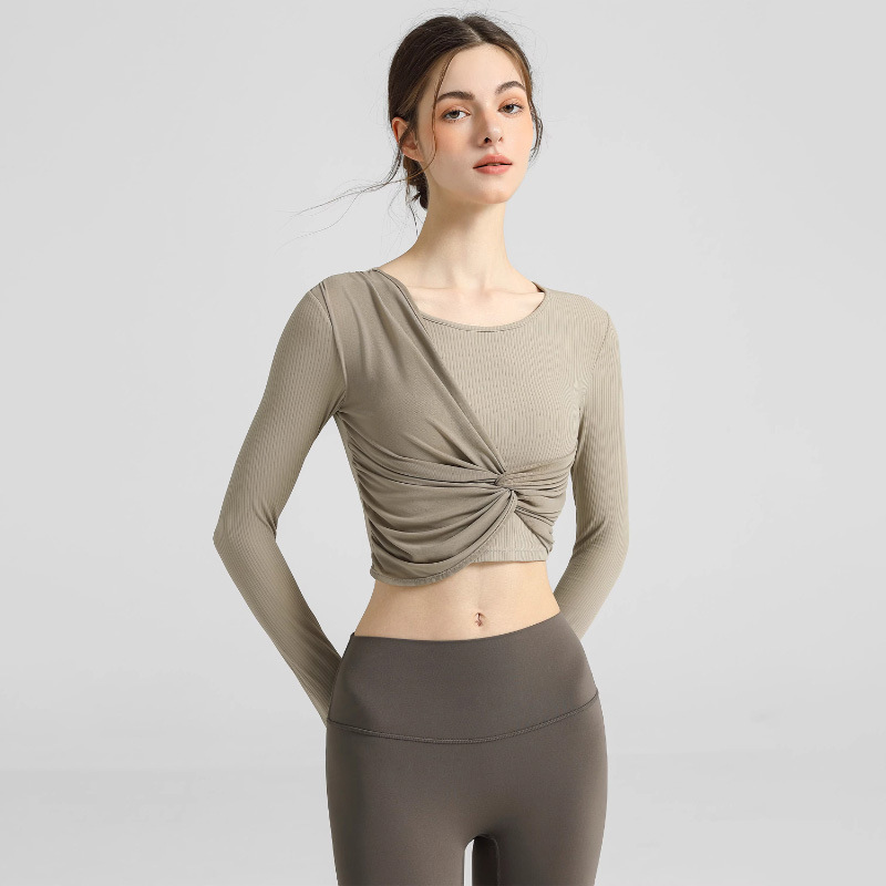 秋季瑜伽服女长袖裸感训练服运动训练带胸垫上衣显瘦普拉提健身服|undefined