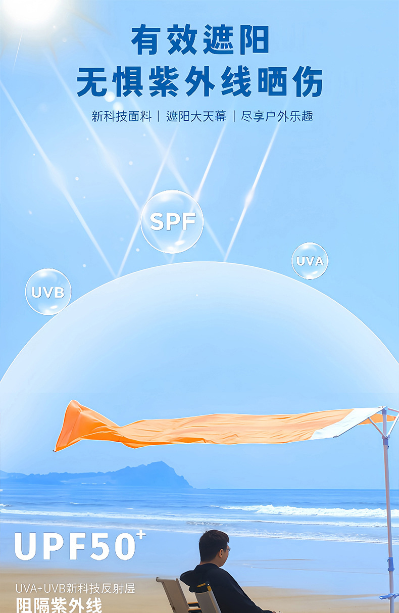Wind-Powered Seaside Canopy, No-Build Lawn Awning, Beach Umbrella, Portable Quick-Open Sunscreen Beach Tent