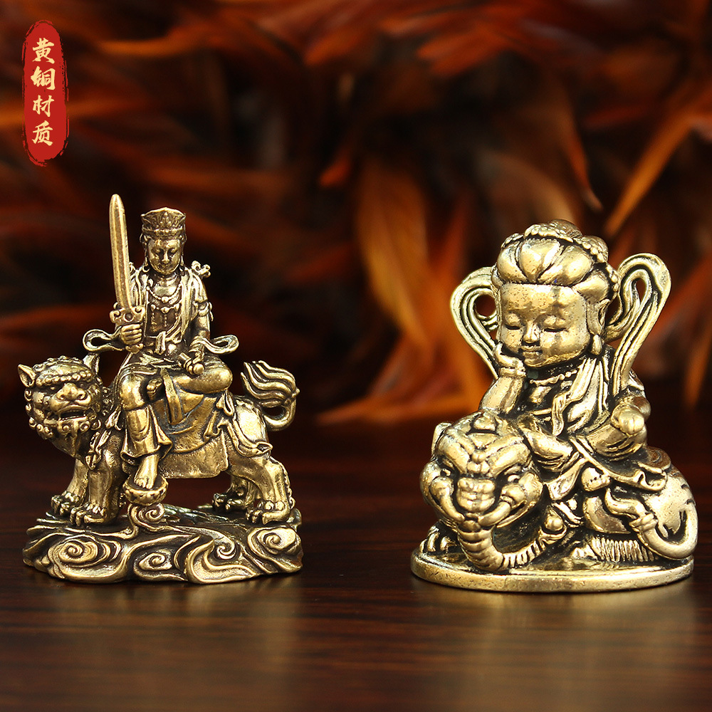 New Brass Manjushri Bodhisattva and Samantabhadra Pair Ornaments Buddha Statue Ornaments Entrance Chinese Altar Worship Statues