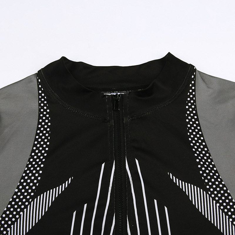 Fashion Stripe High Neck Long Sleeve Printing Zipper Spandex Polyester Above Knee Sheath Dress