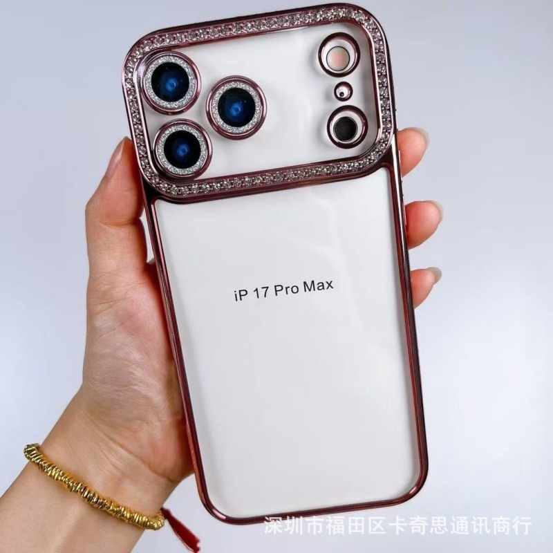 iPhone17PROMAX 携帯電話ケース ラインストーン レンズフィルム Apple 16 電気メッキ エッジ ソフトシェル 透明 落下防止 15 に適しています。|undefined
