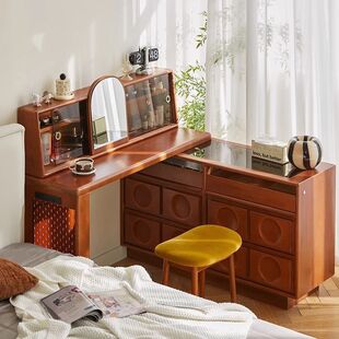 Middle Ancient Solid Wood Makeup Table Bucket Cabinet Integrated Small Household Retro Bed End Corner Cabinet Bedroom Dressing Table Makeup Table Desk