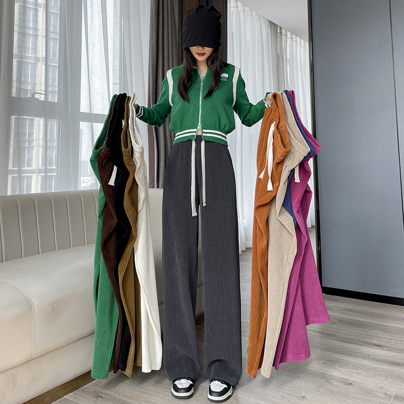 Autumn and Winter New Chenille High-Waisted Plus-Size Women's Sweatpants Corduroy Wide-Leg Pants Fleece-Lined Casual Women's Pants