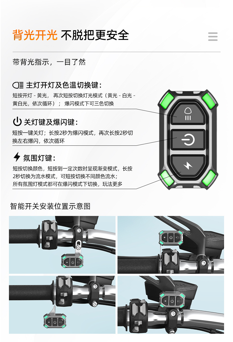 Motorcycle LED spotlight, ultra-bright high and low beam, flashing headlight, suitable for electric scooters, Niu No. 9, and for modifying headlights to improve visibility on roads