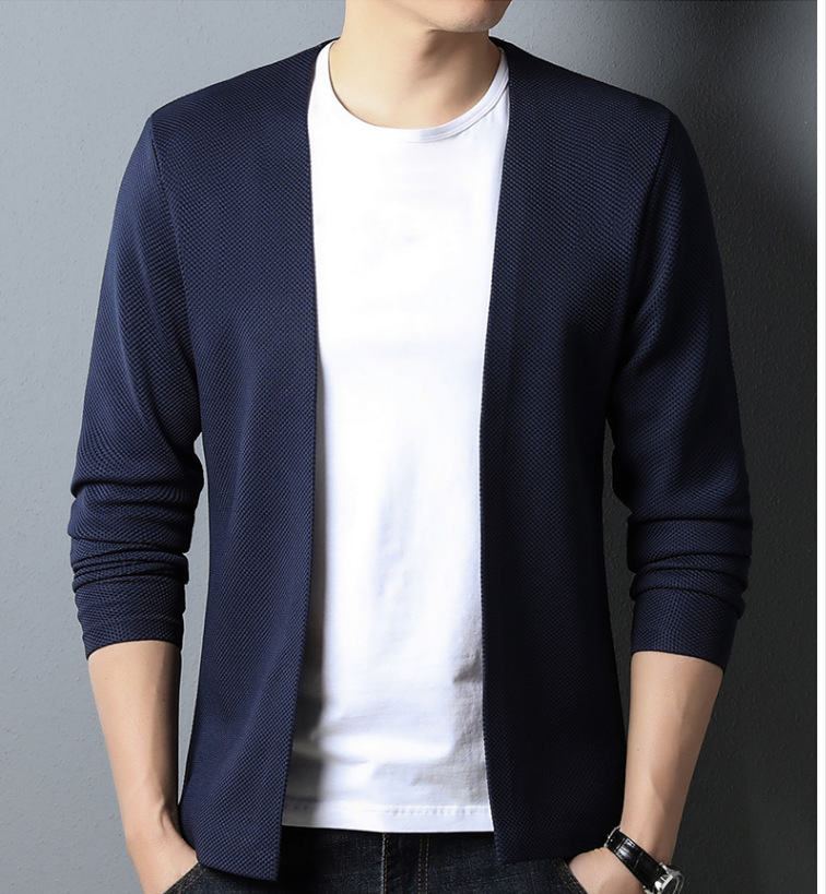 Otoño e invierno nuevo cárdigan de punto chaqueta suelta de punto sin botones de color sólido simple de todo fósforo para hombres