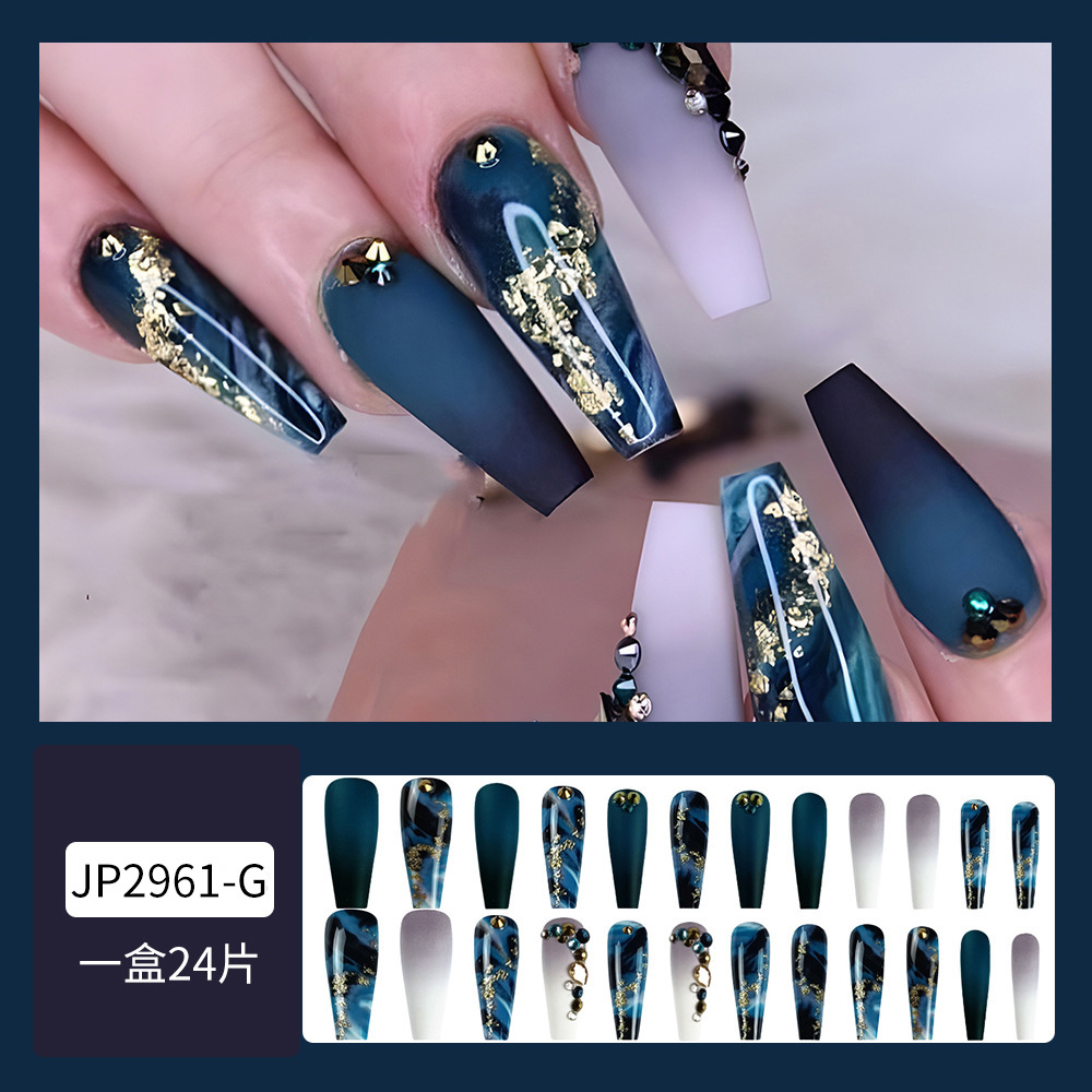 24 piezas de armadura de vestir de alta gama de moda, oro azul, gradiente, uñas de uñas de diamantes, parche de uñas de venta caliente transfronterizo image 7
