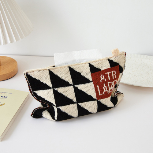 Knitted tissue box storage bag home coffee table restaurant living room decoration paper box cotton tissue bag fabric