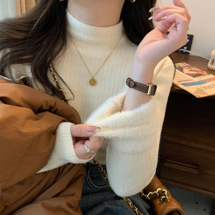 fleece-lined Breastfeeding Sweater 2024 Autumn and Winter New Half-high Neck Thickened Warm Inner Knitted One-piece Breastfeeding Top