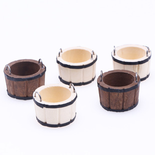 Doll House wooden bucket Mini furniture model miniature scene accessories BJD toy wooden basin shooting props