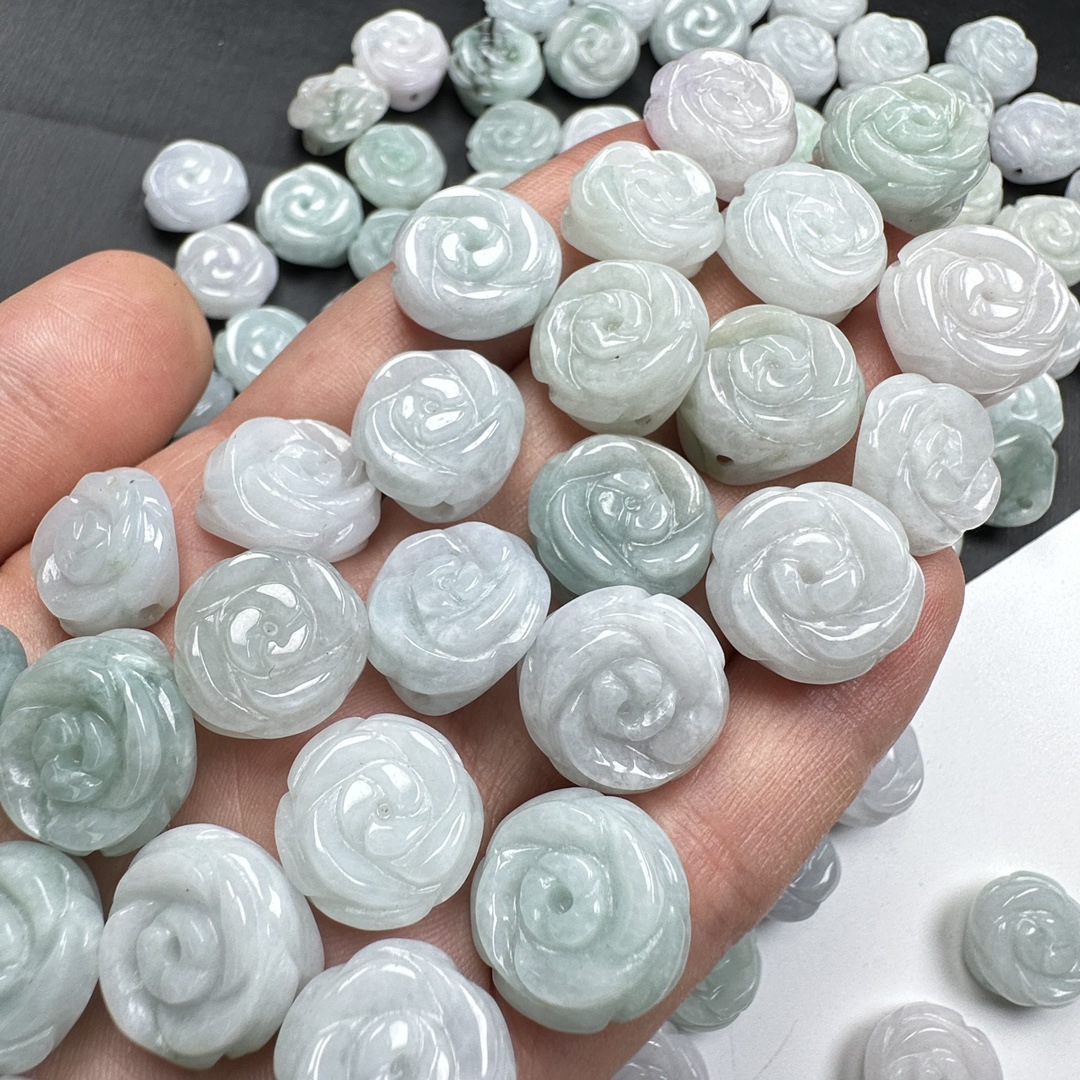 缅甸翡翠a货玉器玫瑰花戒指款翡翠玉石珠子配件四会厂家批发