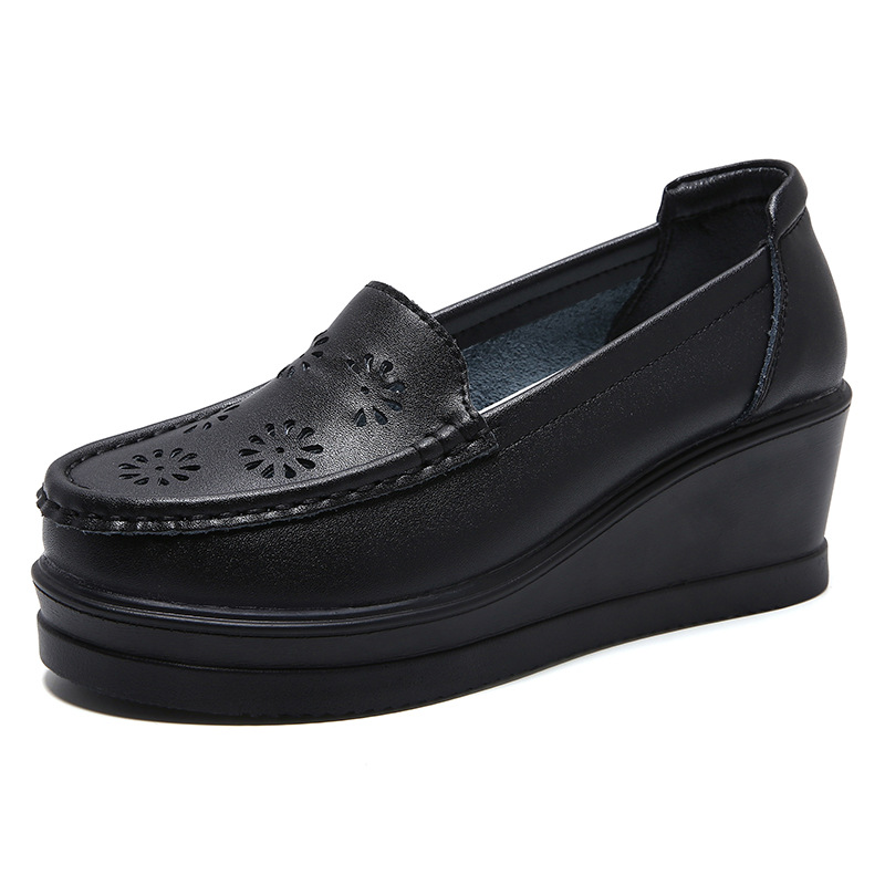 Zapatos de plataforma transfronteriza Cuatro Estaciones cómodas mamá zapatos de vaca mejorada zapatos de enfermera zapatos casuales zapatos blancos cuña zapatos de mujer