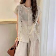蕾丝钩花飞飞袖苎麻衬衫女欧洲站2025夏装新款欧货女装洋气小衫潮