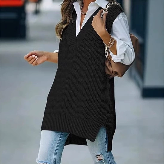 Европейская и американская женская одежда большого размера Amazon wish сплошной цвет простой дикий повседневный вязаный женский жилет