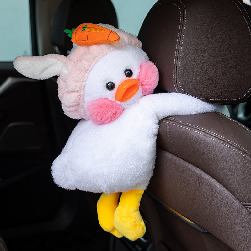 Lindo coche de dibujos animados caja apoyabrazos caja de pañuelos coche creativo colgando caja de pañuelos silla asiento trasero bolsa de tejido