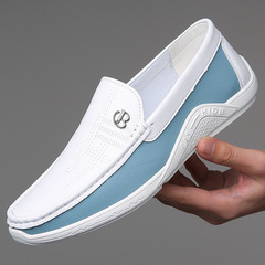 2024 Spring New Casual Men's Leather Pumps Bean Shoes Lazy One-Piece Driving Shoes Soft Face Youth Slip-On
