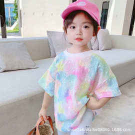 2026新款夏季女童短袖T恤洋气宝宝中小童女扎染上衣儿童衣服ins潮