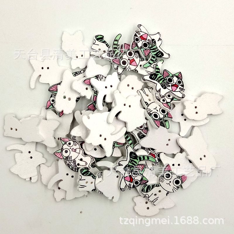 21-26mm gato alto expresión facial bolsa de madera botón de madera impreso colorido gato botón Decoración