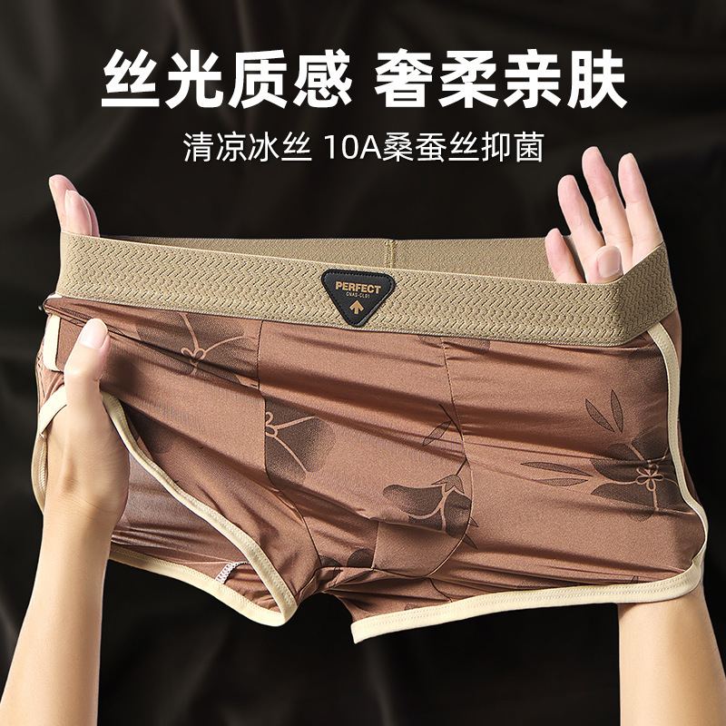 Men's Ice Silk Underwear Summer Light Luxury Satin High-End Silky Comfortable Breathable Soft Youth Boxer Briefs