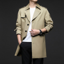 男士纯棉风衣中长款2025春秋新款商务休闲爸爸装经典翻领外套