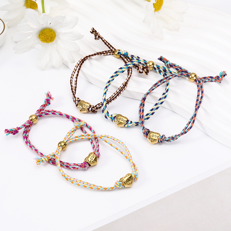 All Seasons Season Retro Love Heart Shape 304 Stainless Steel Rope Woven Chain String Bracelets Wholesale