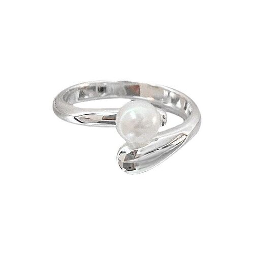 S925 Pure Silver French Lightweight Luxury Personality Pearl Ring for Women, Simple and Fashionable, Index Finger Ring, Unique Open Ring