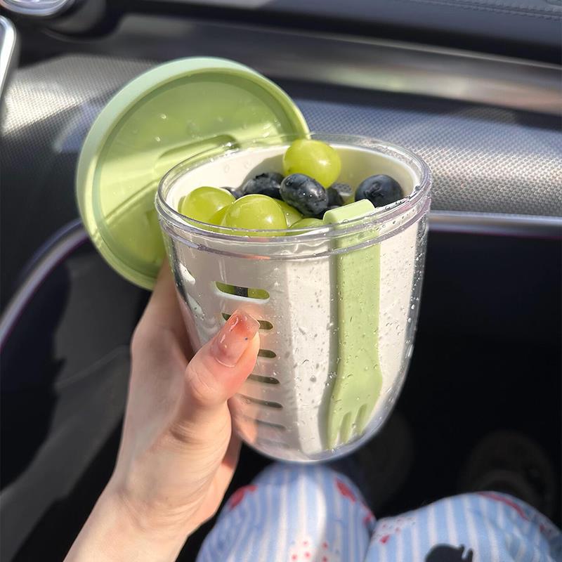 그린 [650ml 2층 배수구 + 과일포크 포함]